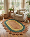 Woven Seaside Jute Collection Area Rug - Coastalhaven (Orange Green Yellow) Oval Orange Green Yellow  lifestyle 7