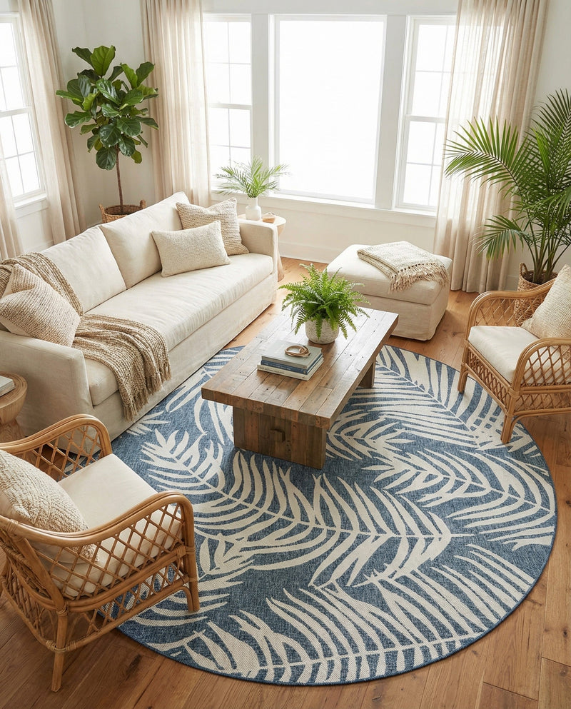 Seaside Blooms Collection Area Rug - Verdure (Blue) Round Blue  lifestyle 61