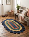Woven Seaside Jute Collection Area Rug - Coastalhaven (Navy Blue Yellow Green) Oval Navy Blue Yellow Green  lifestyle 7