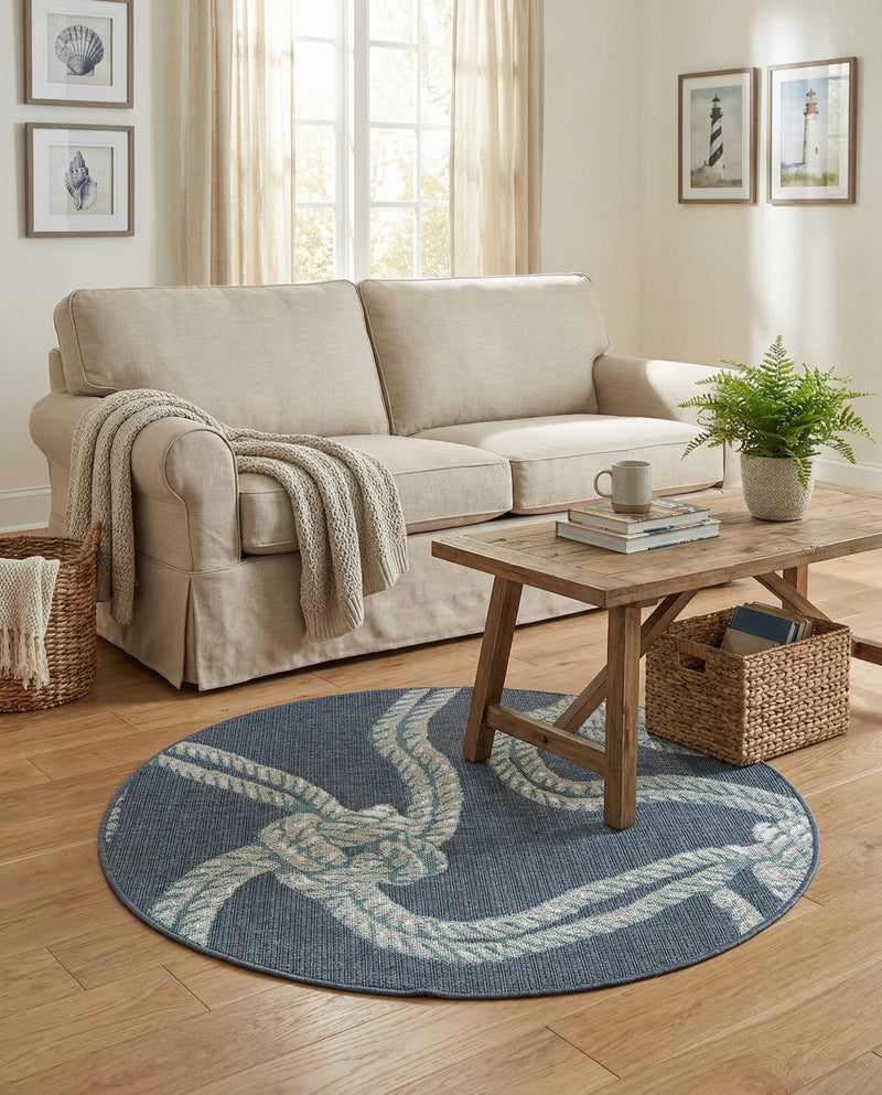 Seaside Haven Rugs Collection Area Rug -  Boardwalk Round Navy Blue  lifestyle 29