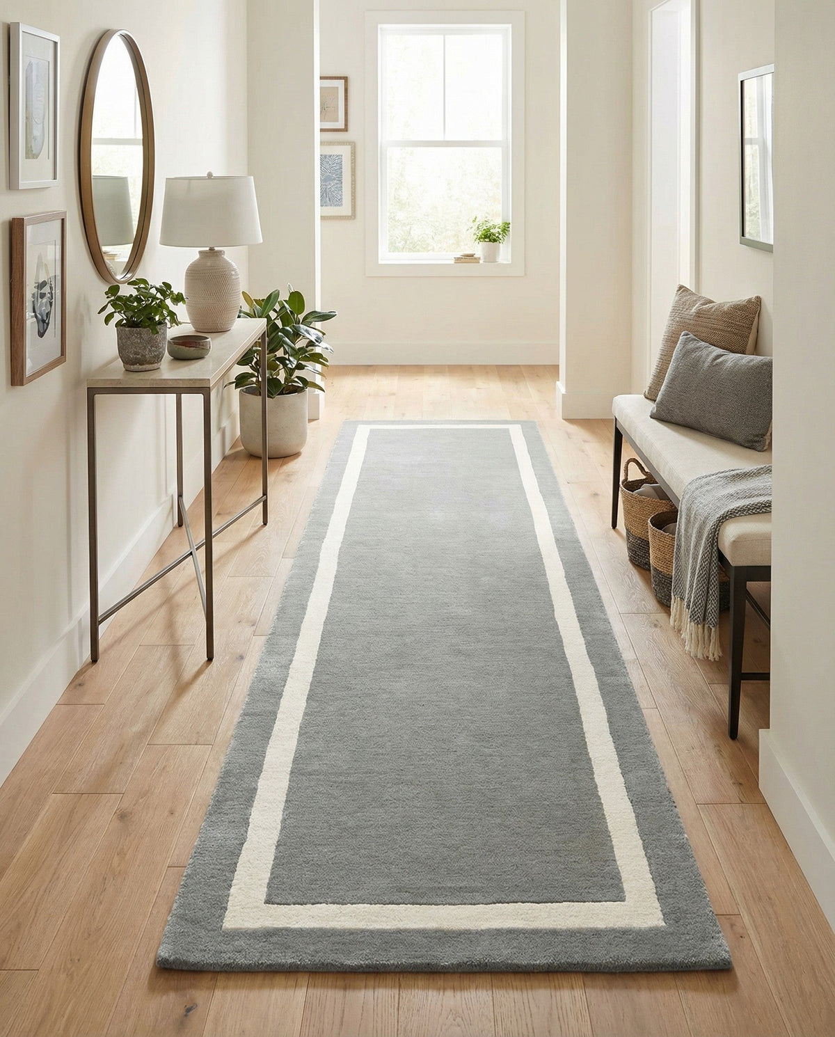 Savannah Borders Wool Collection Area Rug - Chatham Runner Earl Gray  lifestyle 136