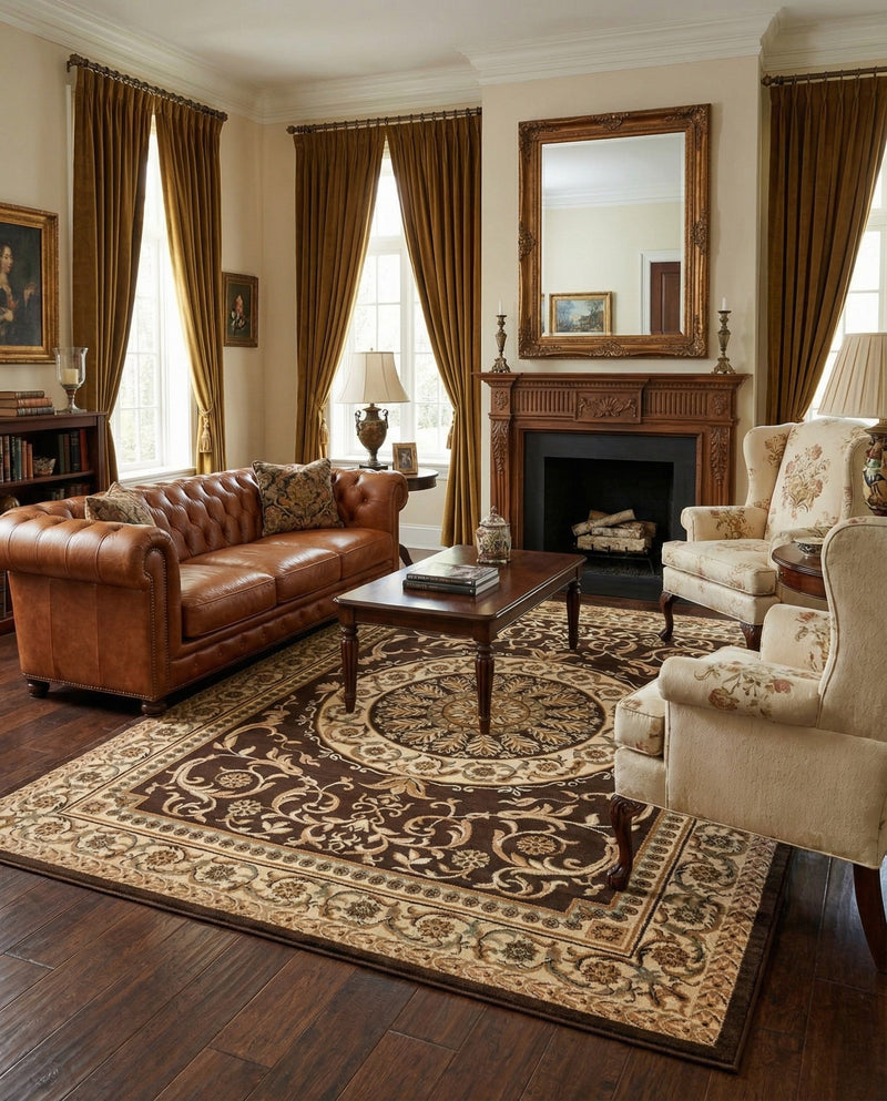 Versailles Elegance Collection Area Rug -  Montreuil Rectangle Brown  lifestyle 36