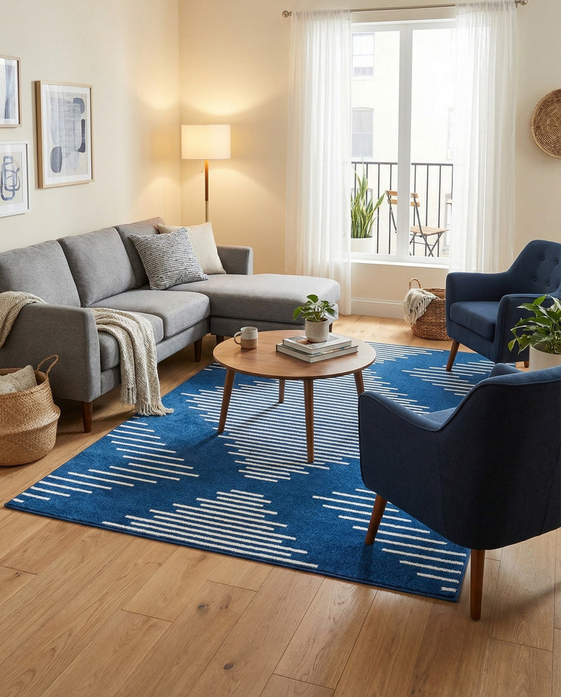 Seychelles Stripes Collection Area Rug - Mahe (Navy Blue) Rectangle Navy Blue  lifestyle 15