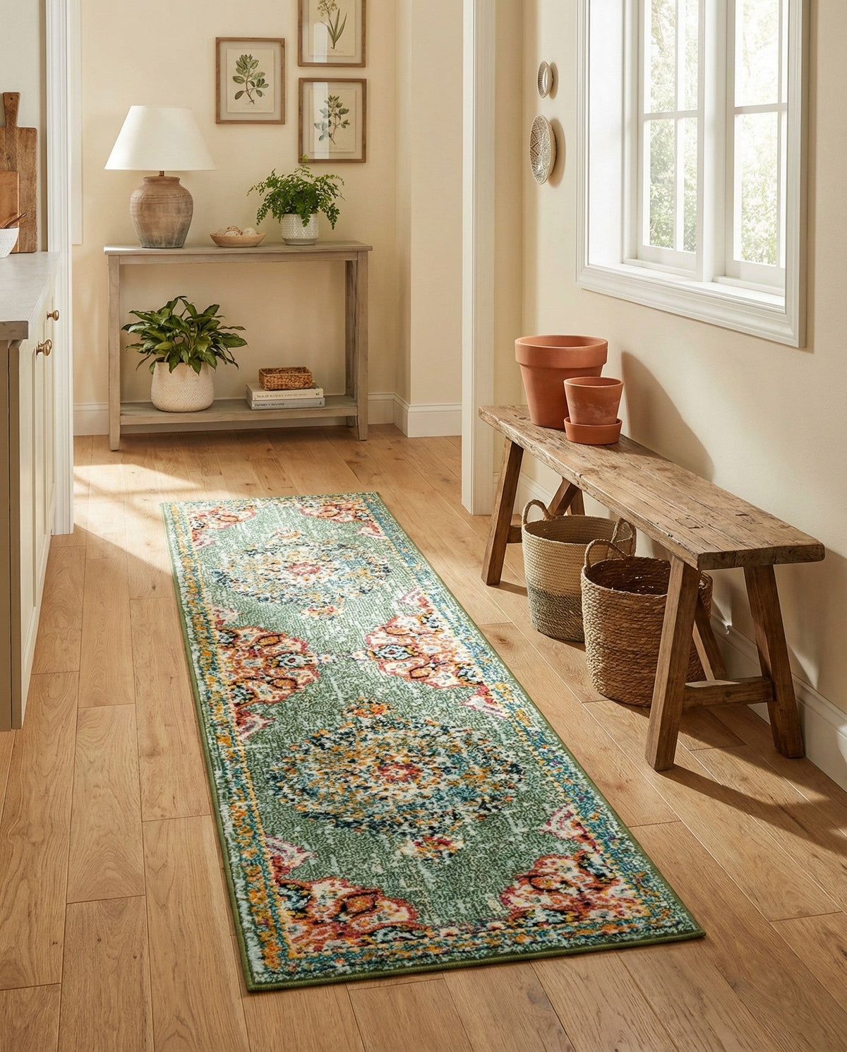 Brighton Terrace Collection Area Rug - Hove (Green) Runner Green  lifestyle 77