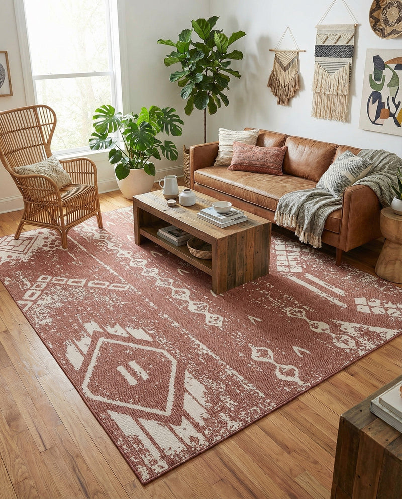 Desert Nomad Terrace Collection Area Rug - Sahara (Rust Red) Rectangle Rust Red  lifestyle 3