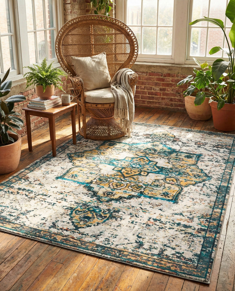 Baroque Era Collection Area Rug - Versailles (Sea Salt White) Rectangle Sea Salt White  lifestyle 11
