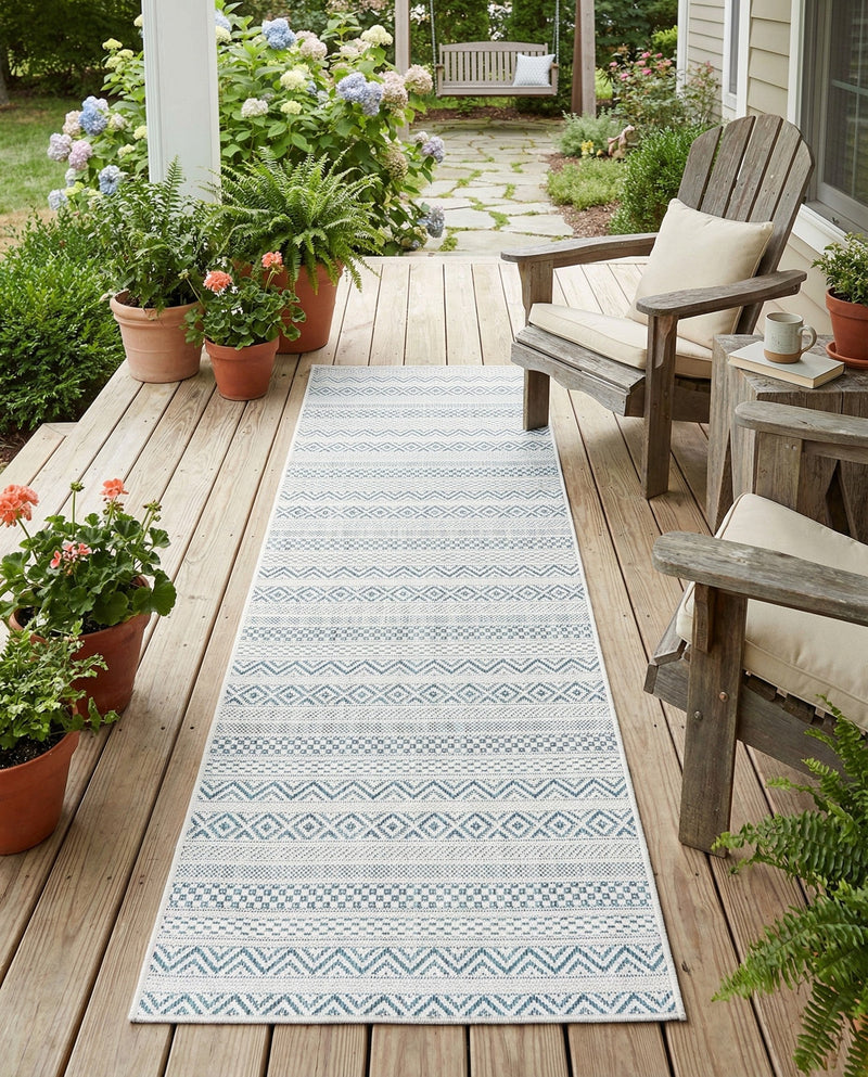 Seaside Stripes Collection Area Rug -  Boardwalk (Teal) Runner Teal  lifestyle 37