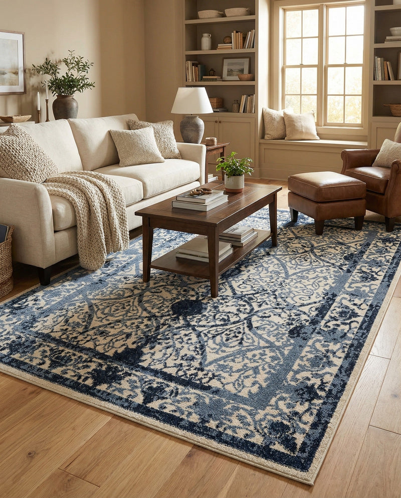 Horizon Collection Area Rug -  Sierra Rectangle Ivory and Blue  lifestyle 26