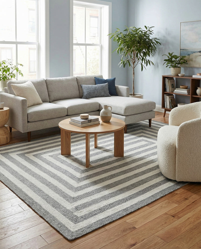 Sustainable Strands Indoor-Outdoor Oasis Collection Area Rug - Harborview Rectangle Gray and White  lifestyle 8