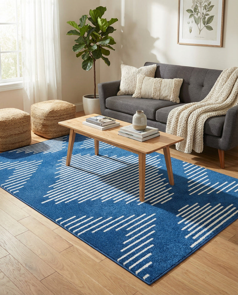 Seychelles Stripes Collection Area Rug - Mahe (Navy Blue) Rectangle Navy Blue  lifestyle 5