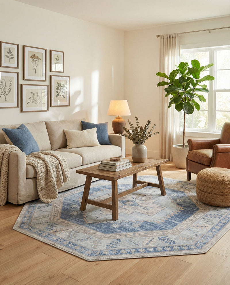 Savannah Series Collection Area Rug -  Augusta (Sky blue) Octagon Sky blue  lifestyle 38