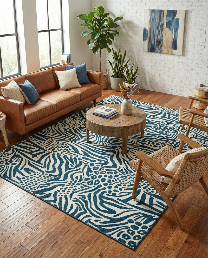 Savannah Escape Collection Area Rug -  Masai Rectangle Navy Blue and Ivory  lifestyle 6