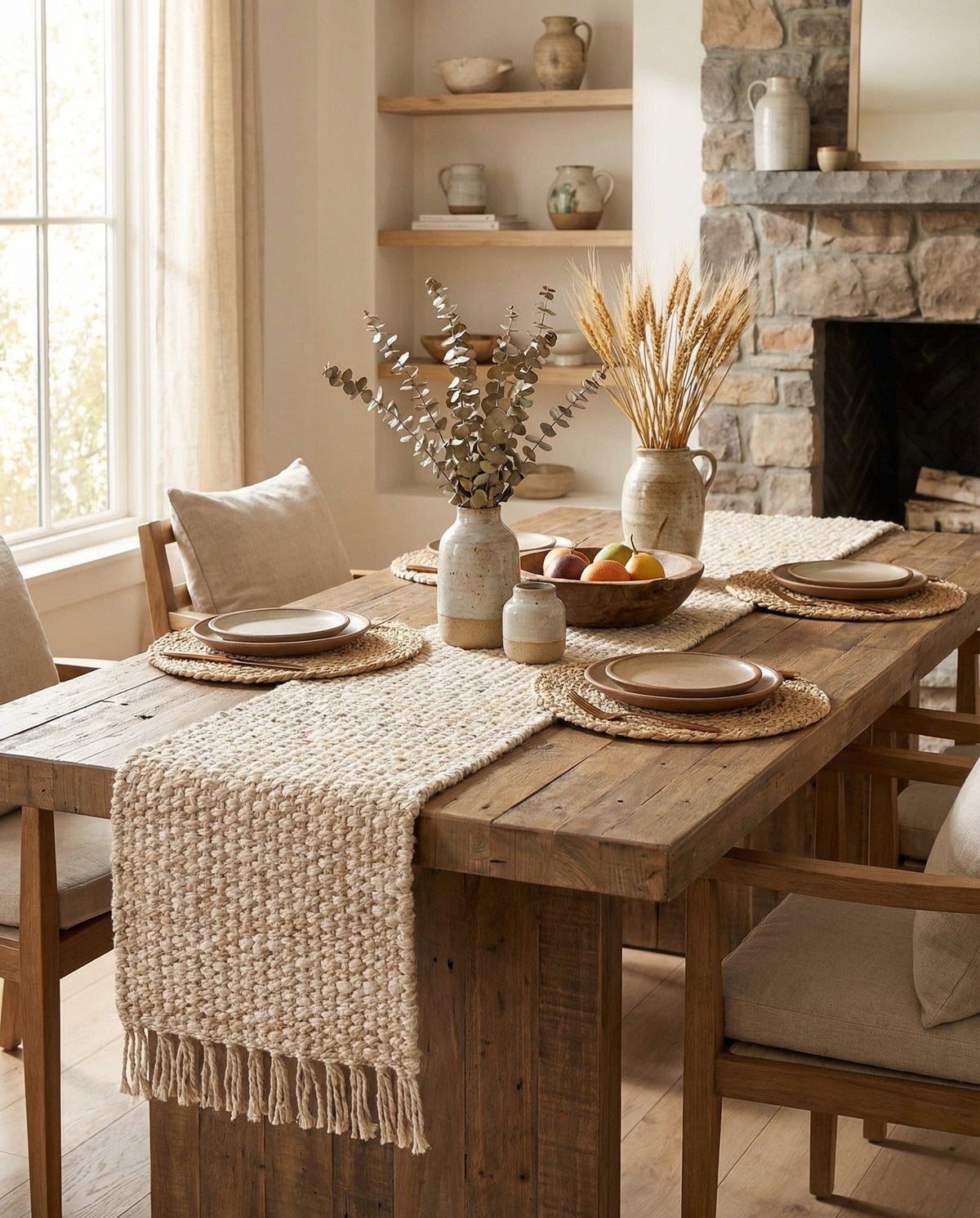 Savannah Jute Collection Area Rug - Seashore Table Runner Ivory  lifestyle 160
