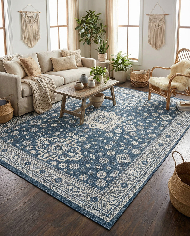 Tribal Terrace Treasures Collection Area Rug -  Incan Isle (Blue) Rectangle Blue  lifestyle 9