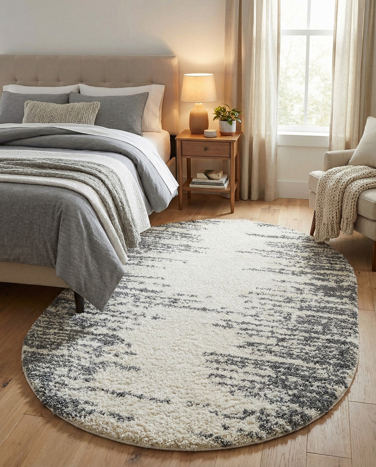 Tranquil Tides Shag Collection Area Rug - Marina Oval White  lifestyle 94