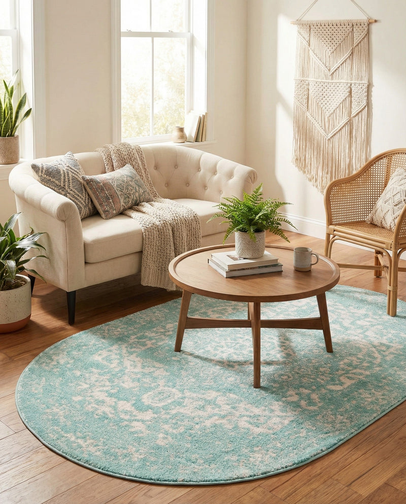 Georgetown Rugs Collection Area Rug - Dupont (Aqua) Oval Aqua  lifestyle 69