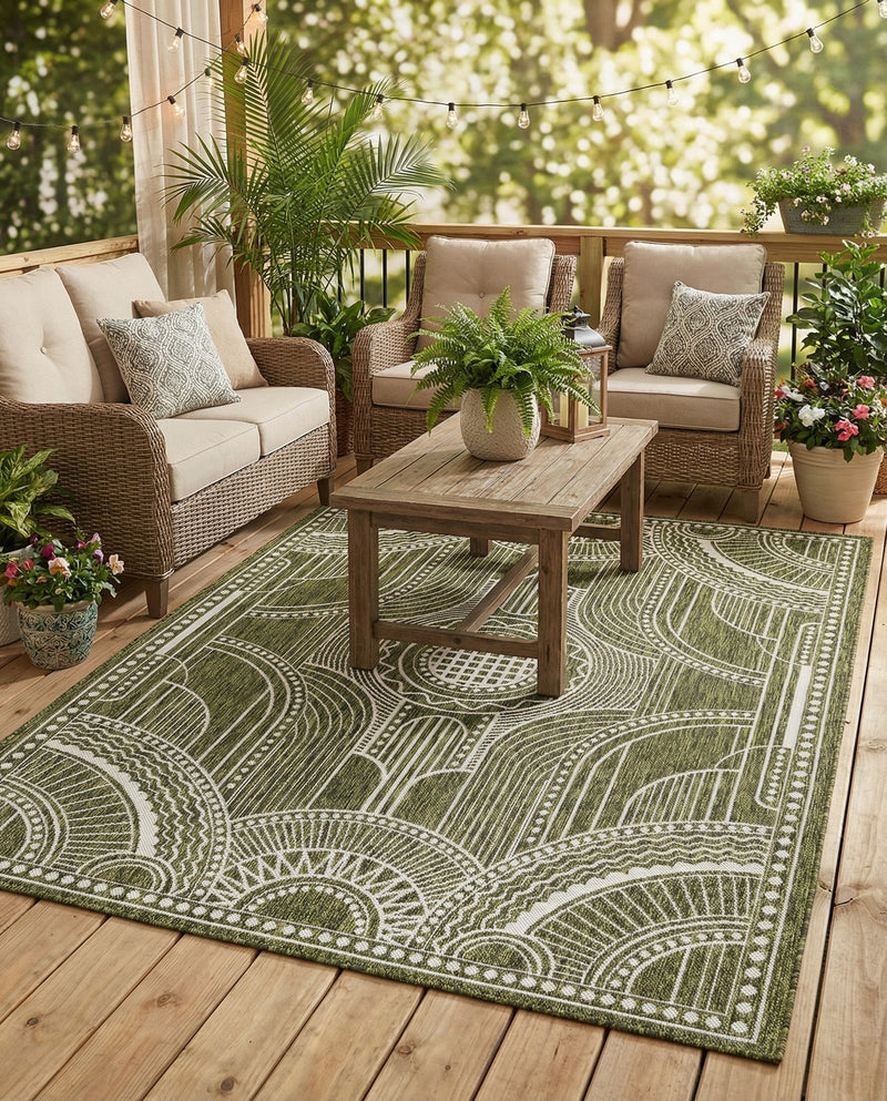 Patio Heritage Collection Area Rug -  Asheville Rectangle Green  lifestyle 15
