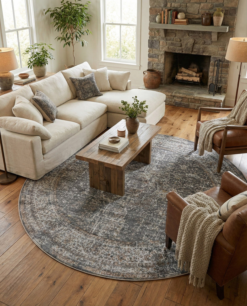 Caribbean Breeze Collection Area Rug -  Utila Round Fume Gray  lifestyle 68