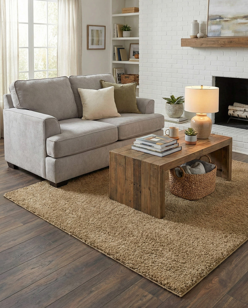 Cozy Comfort Shag Collection Area Rug - Haven (Khaki) Square Khaki  lifestyle 40