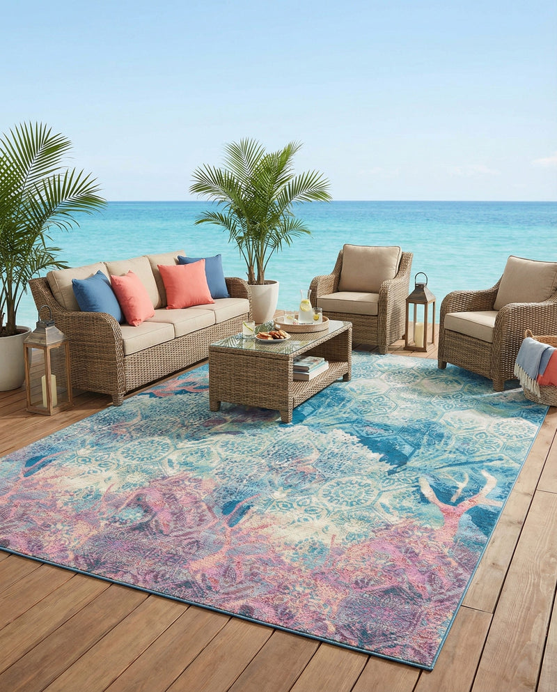 Seaside Haven Rugs Collection Area Rug - Marina Rectangle Multi  lifestyle 10