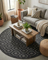 Garden Lattice Charm Collection Area Rug - Arbor (Charcoal) Round Charcoal  lifestyle 40
