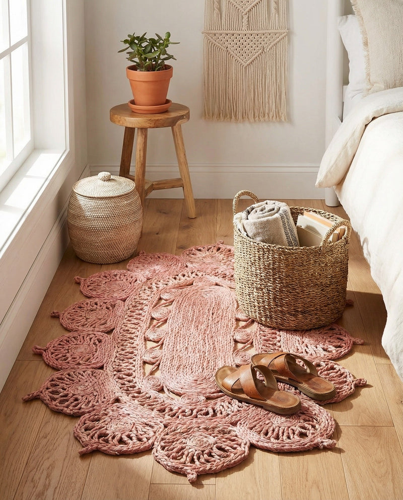 Woven Seaside Jute Collection Area Rug - Coastalhaven (Pink) Oval Pink  lifestyle 5