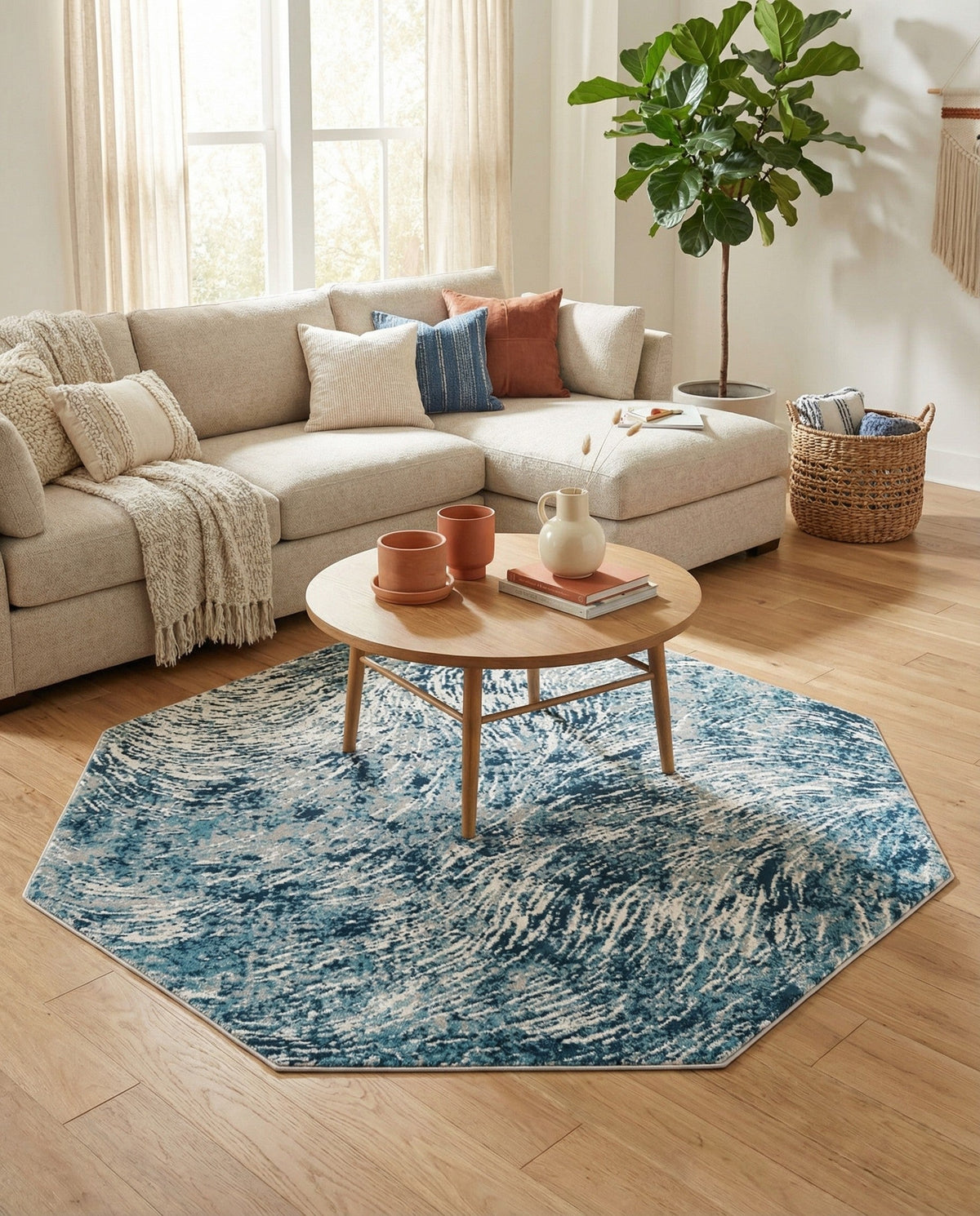 Serenity Sands Collection Area Rug -  Quietshore Octagon Blue  lifestyle 105