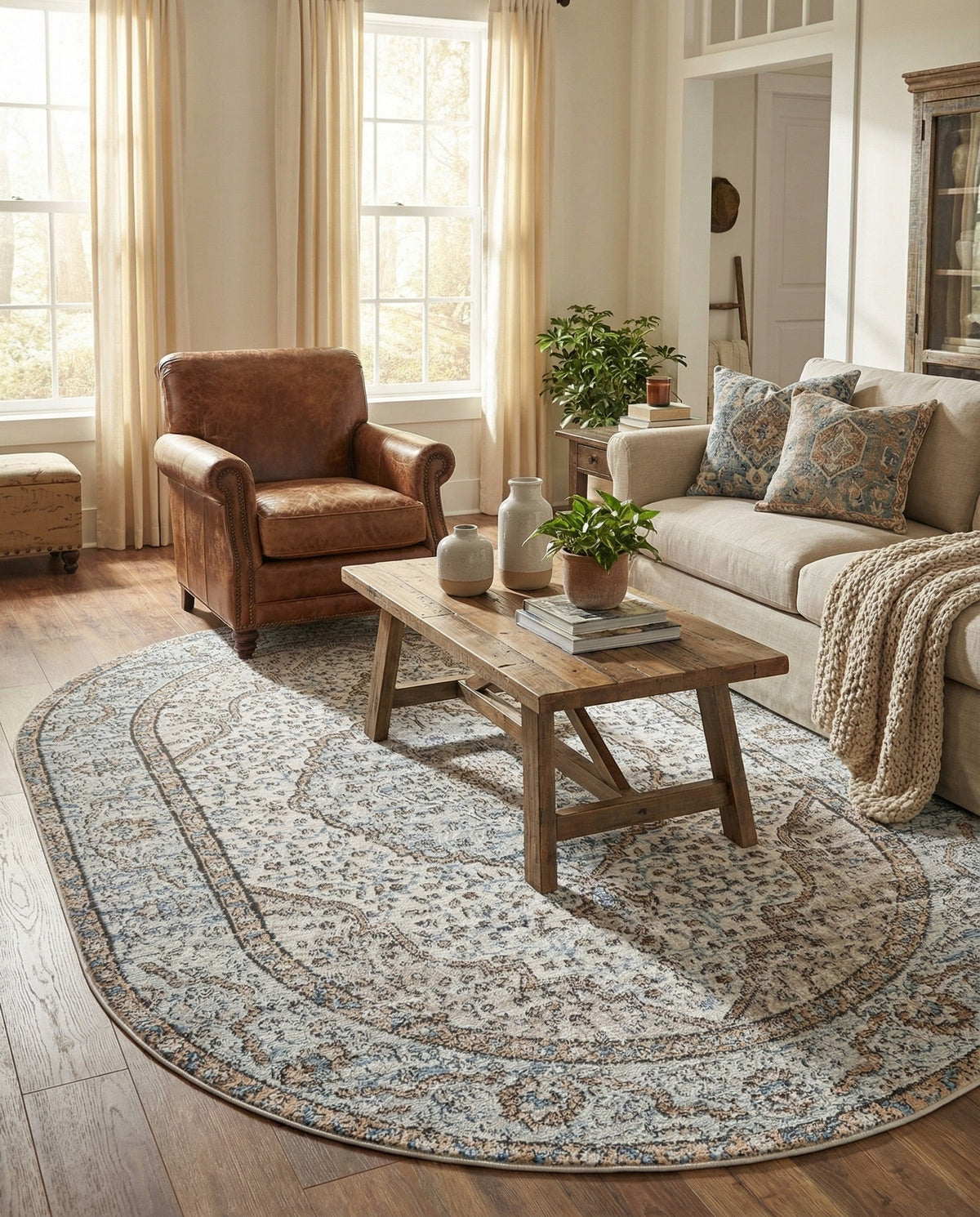 Mykonos Manor Collection Area Rug - Delos Oval Blue  lifestyle 137