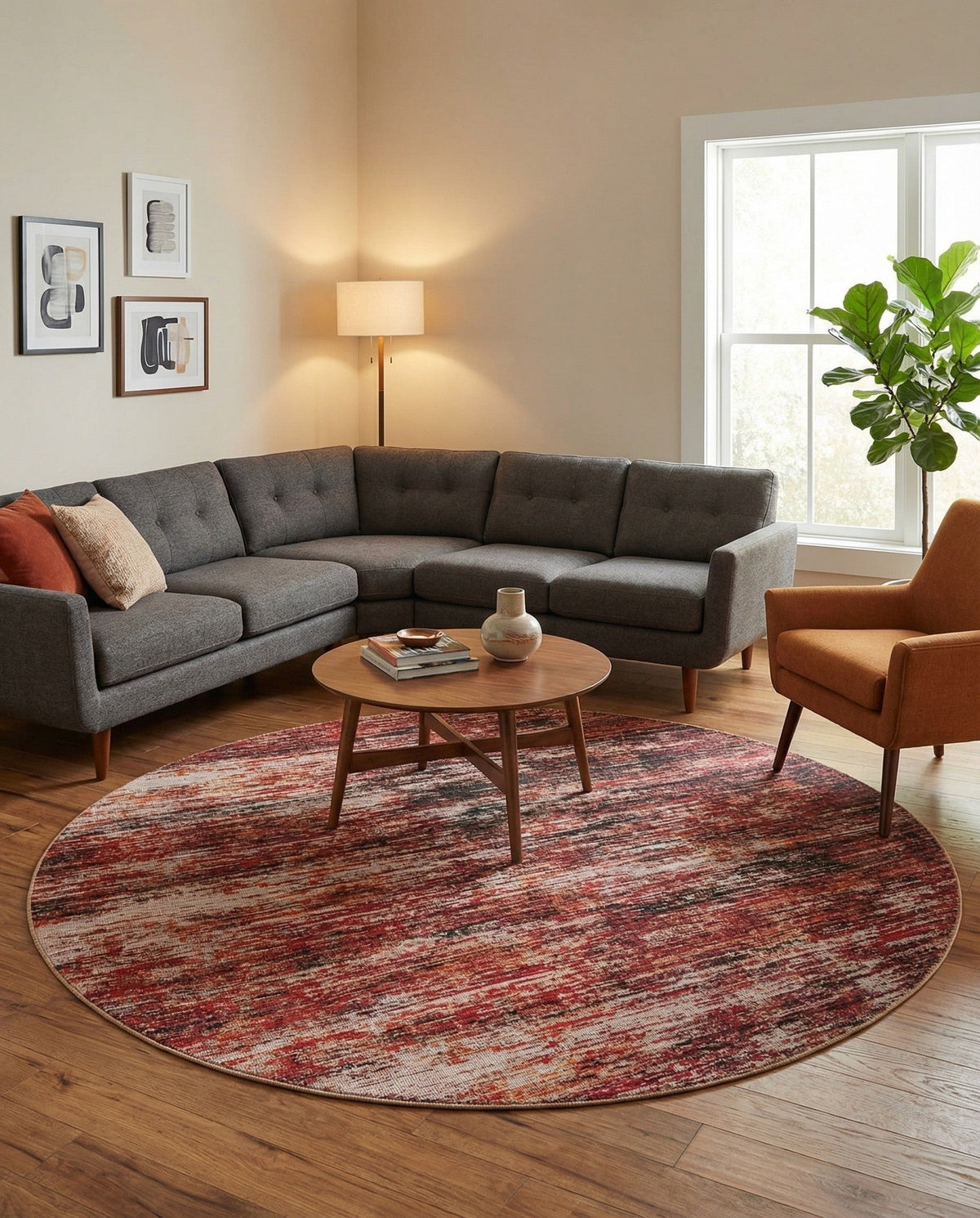 Sahara Essence Collection Area Rug - Oasis (Rust Red) Round Rust Red  lifestyle 80