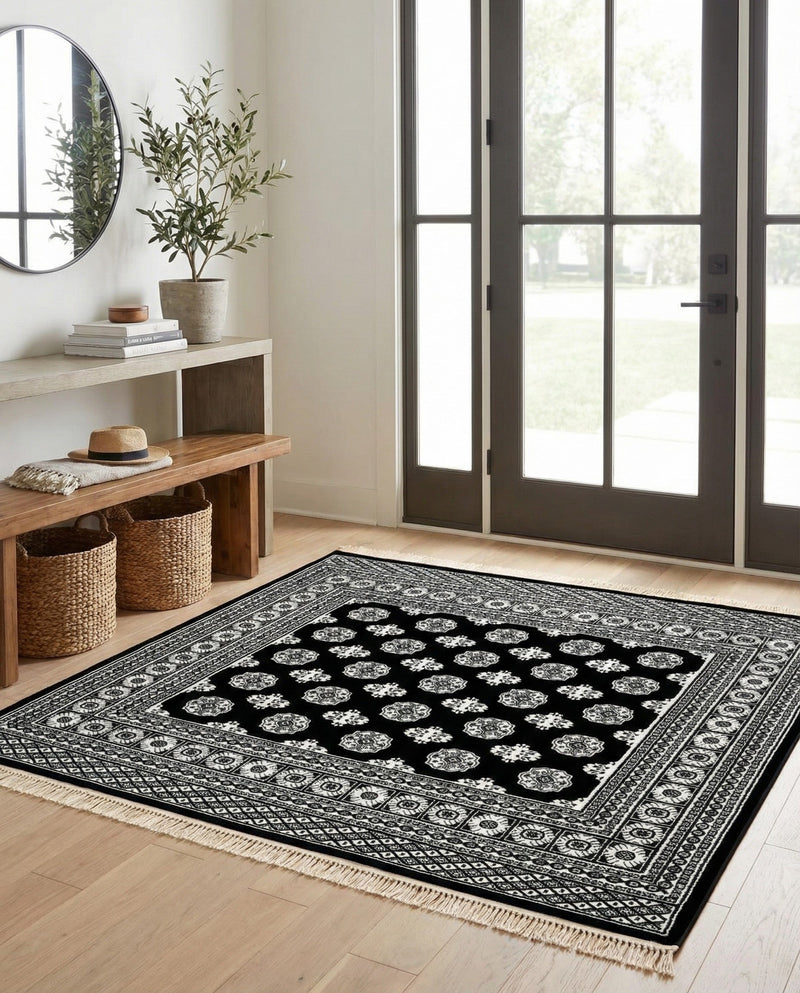 Samarkand Elegance Collection Area Rug -  Margilan (Black and White) Square Black and White  lifestyle 77