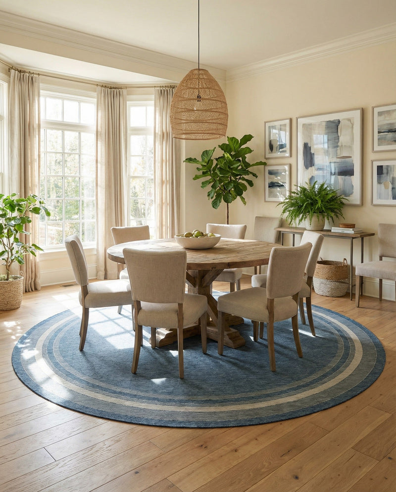 Terrace Fringe Collection Area Rug - Veranda (Blue) Round Blue  lifestyle 49