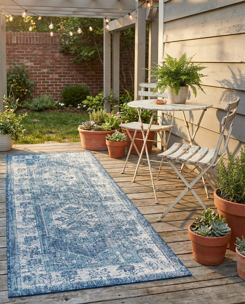 Patio Heritage Collection Area Rug -  Augusta (Blue) Runner Blue  lifestyle 66