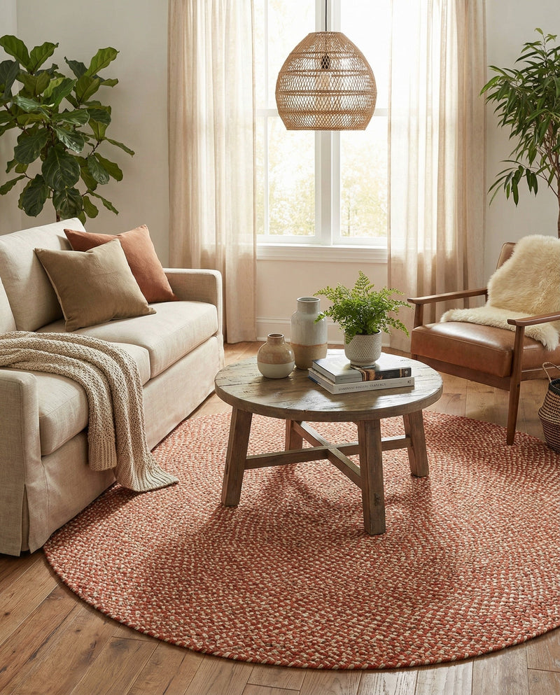 Highland Woven Jute Collection Area Rug - Glenmore (Rust Red) Round Rust Red  lifestyle 51