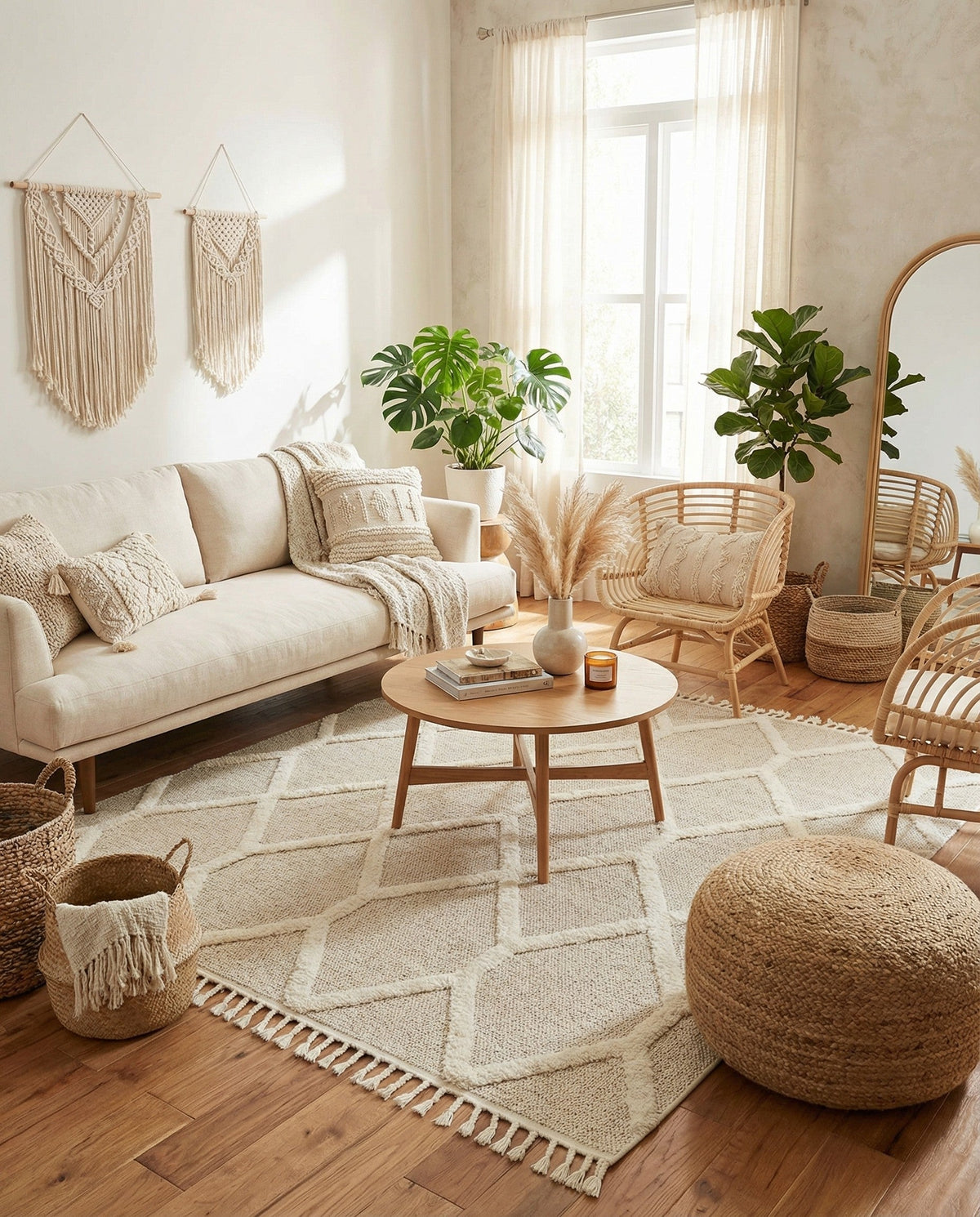 Sahara Chic Collection Area Rug -  Tuareg Square Ivory  lifestyle 70