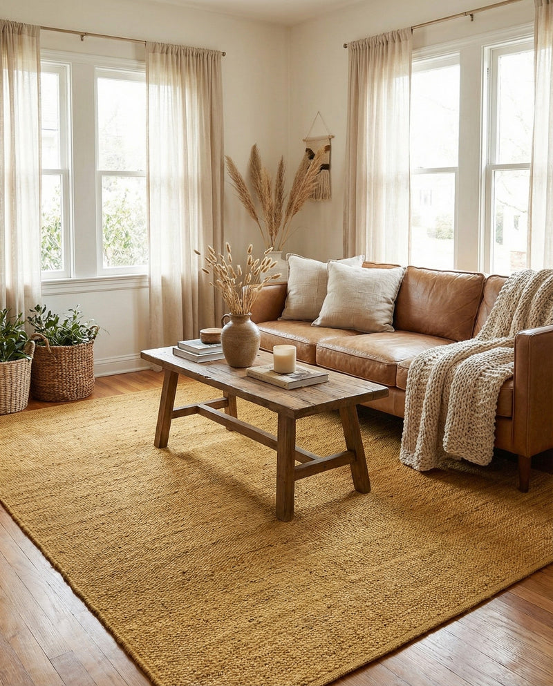 Woven Seaside Jute Collection Area Rug - Savannah (Yellow) Rectangle Yellow  lifestyle 13