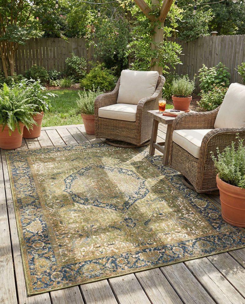 Patio Heritage Collection Area Rug -  Haven Rectangle Green  lifestyle 37