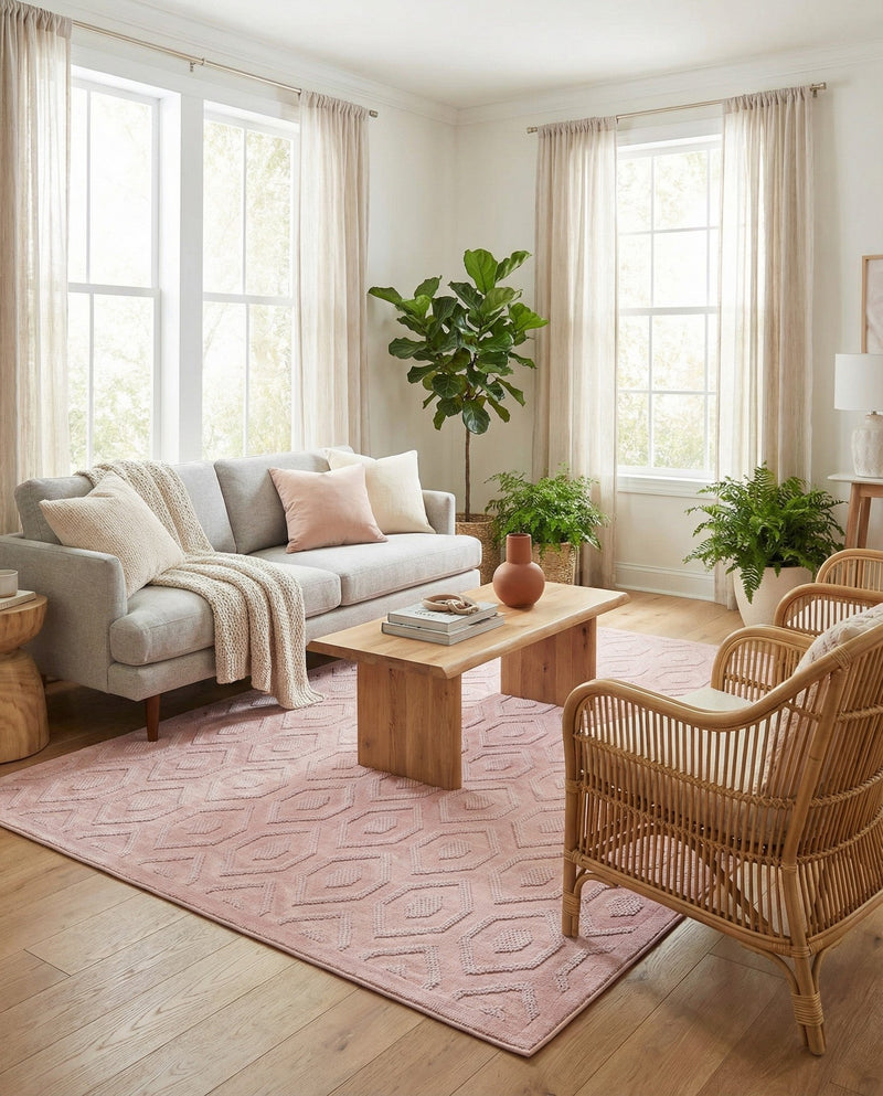 Garden Lattice Charm Collection Area Rug - Arbor (Pink) Rectangle Pink  lifestyle 9