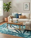 Seaside Blooms Collection Area Rug -  Provence Rectangle Teal blue  lifestyle 3