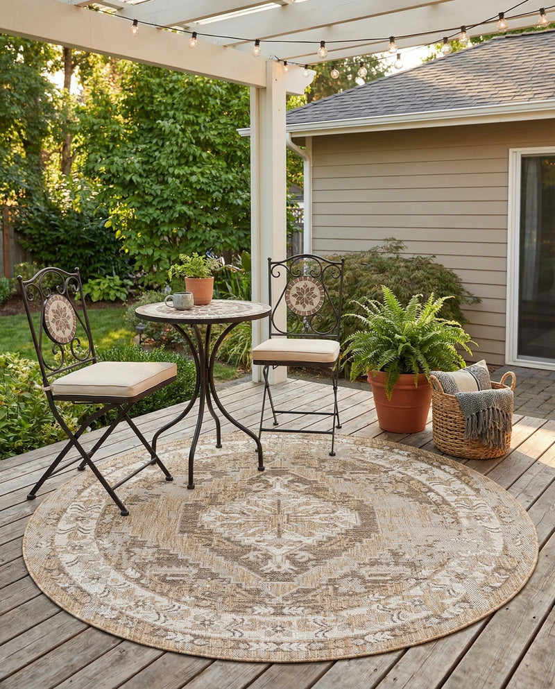 Patio Heritage Collection Area Rug -  Augusta (Natural) Round Natural  lifestyle 58