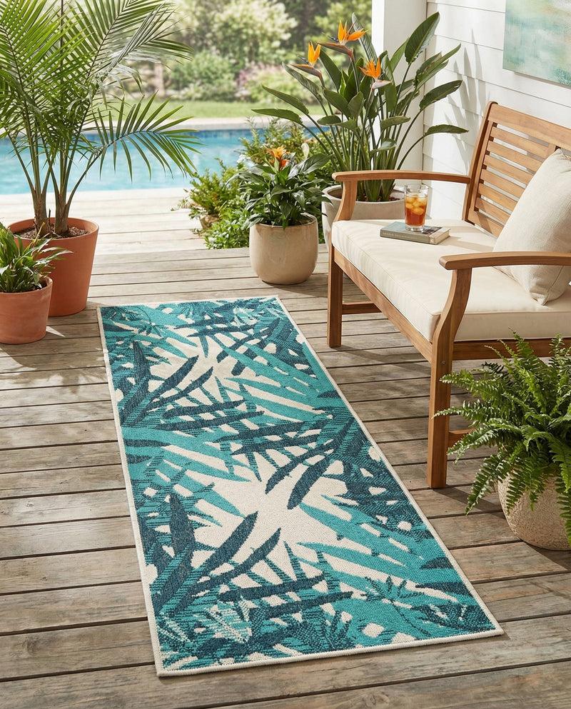Seaside Blooms Collection Area Rug -  Provence Runner Teal blue  lifestyle 53
