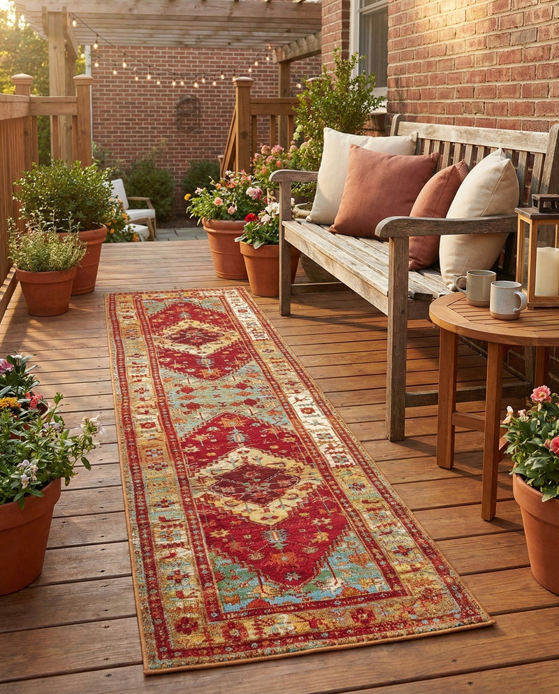 Patio Heritage Collection Area Rug -  Arbor Runner Red Green Blue  lifestyle 63