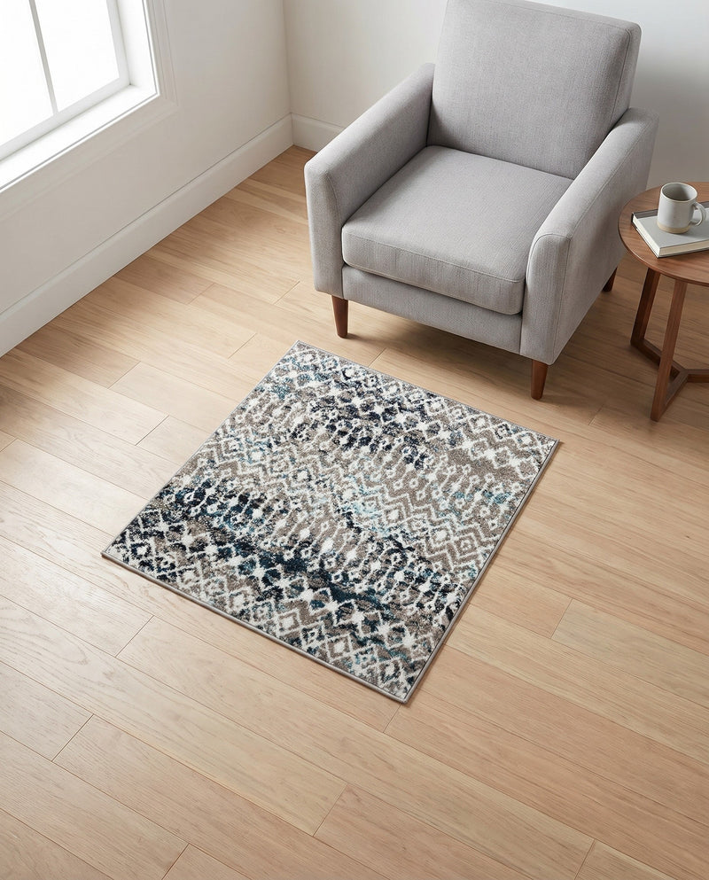 Mediterranean Lattice Collection Area Rug - Santorini (Multi Gray Blue) Square Multi Gray Blue  lifestyle 95