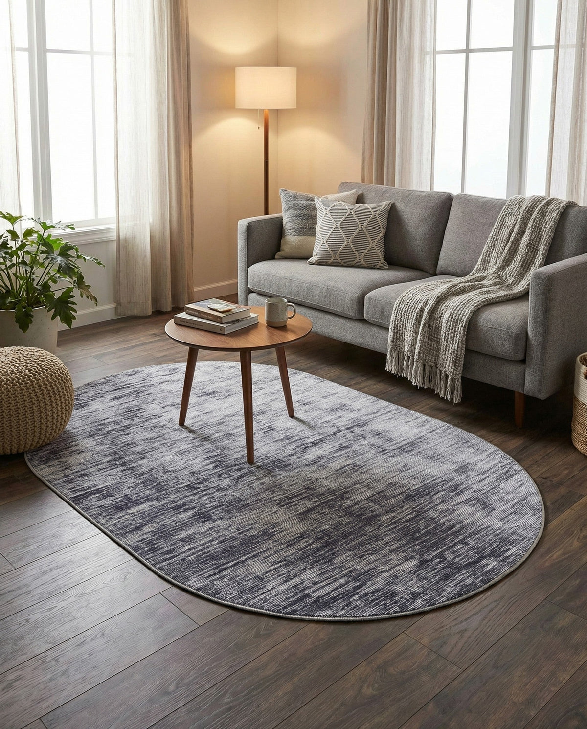 Sahara Essence Collection Area Rug - Oasis (Gray) Oval Gray  lifestyle 100