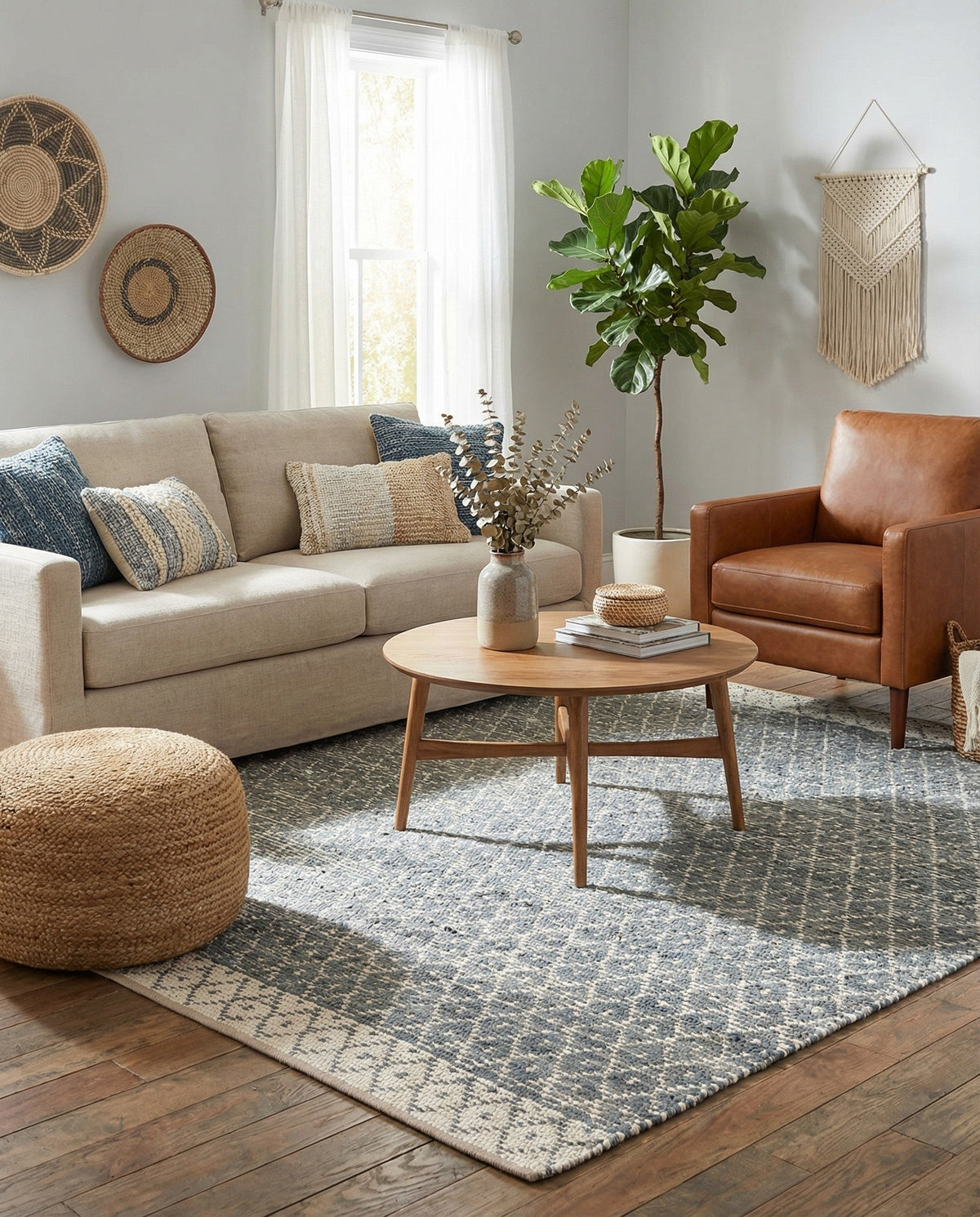 Tulum Trellis Collection Area Rug - Shoreline Square Gray  lifestyle 152