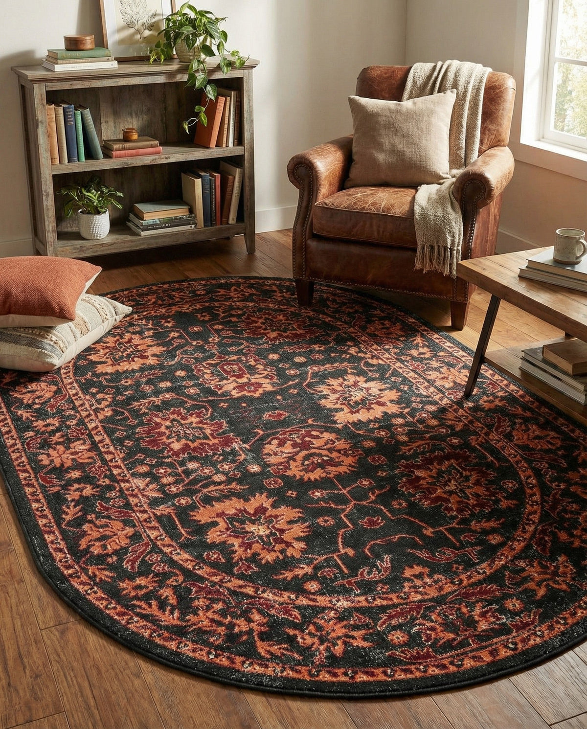 Geneva Terrace Collection Area Rug -  Lausanne Oval Black  lifestyle 179