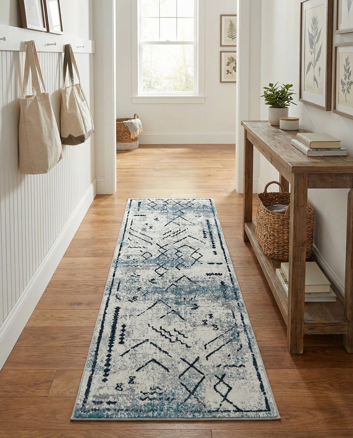 Aegean Elegance Washables Collection Area Rug - Santorini Runner Ivory Gray  lifestyle 165