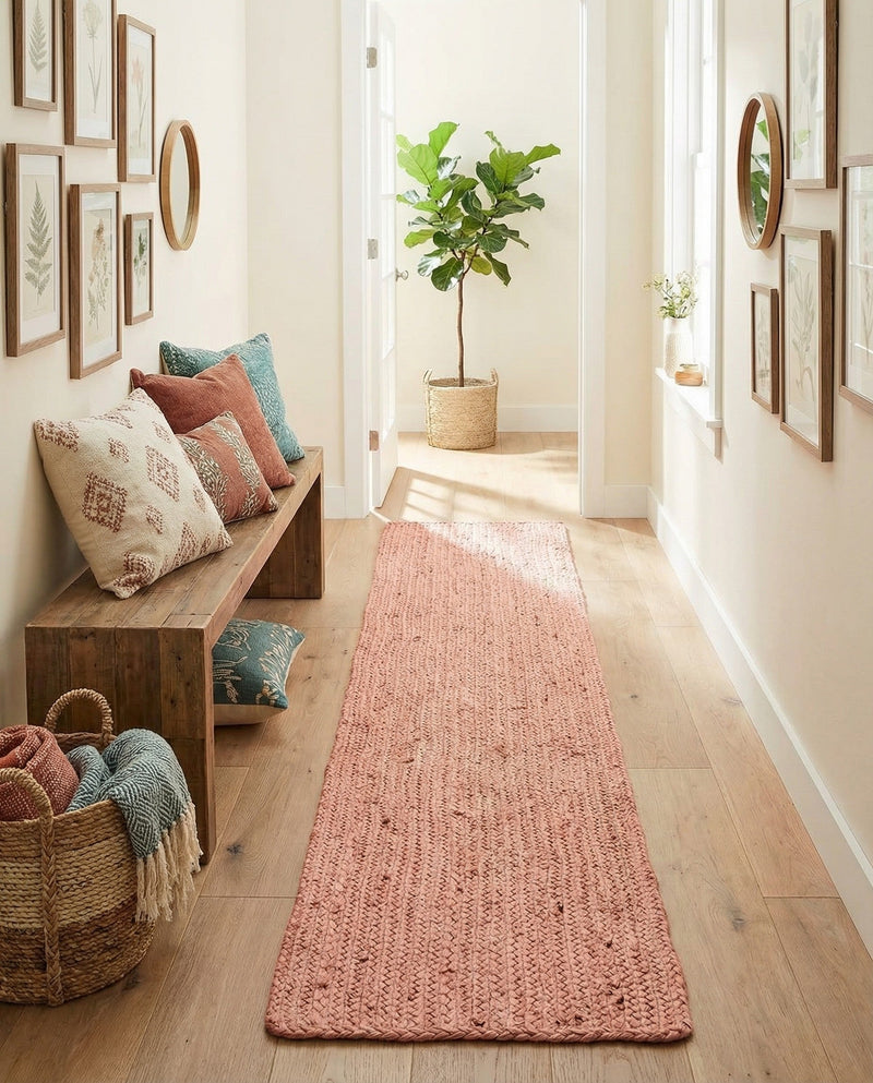 Woven Seaside Jute Collection Area Rug - Savannah (Light Pink) Table Runner Light Pink  lifestyle 72