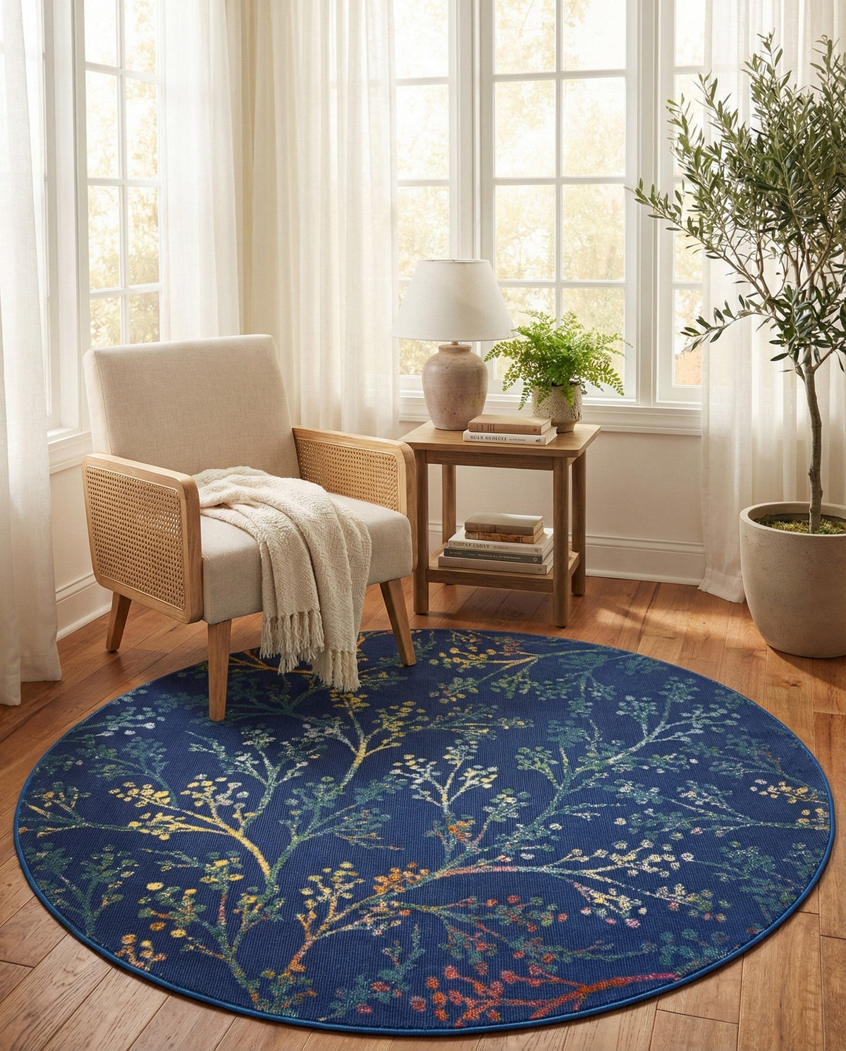Meadow Breeze Collection Area Rug -  Sunbeam Round Blue  lifestyle 128