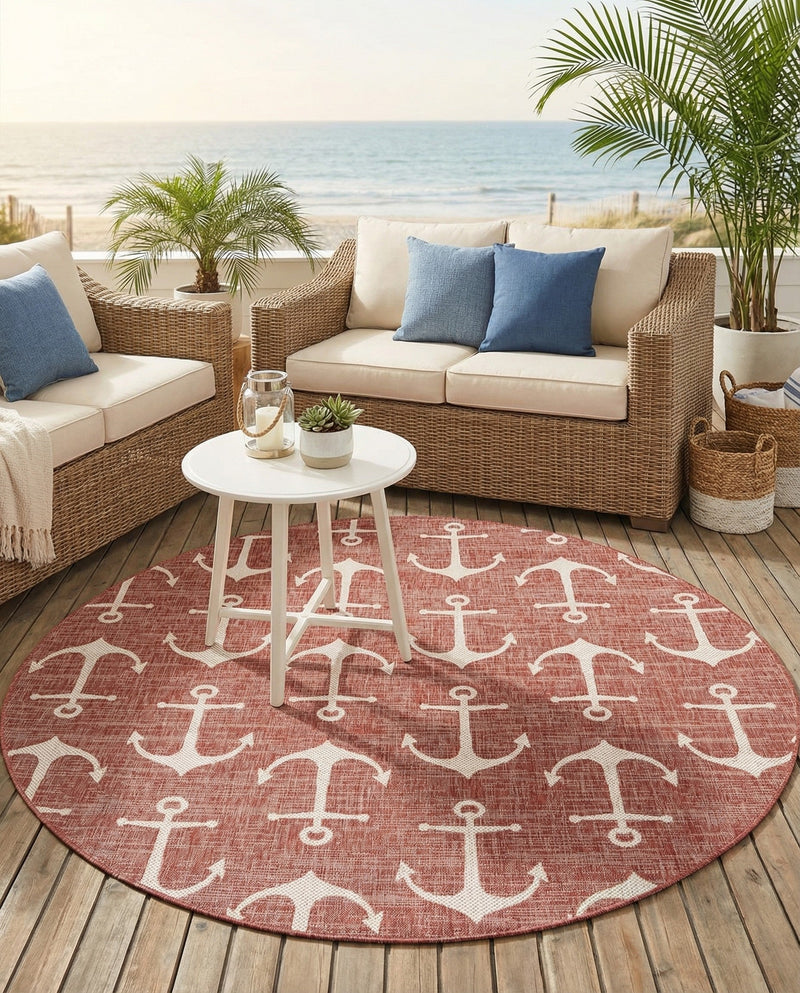 Seaside Haven Rugs Collection Area Rug - Sapphire (Rust Red) Round Rust Red  lifestyle 53