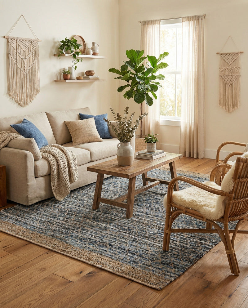 Tulum Trellis Collection Area Rug - Shoreline Rectangle Denim blue  lifestyle 15